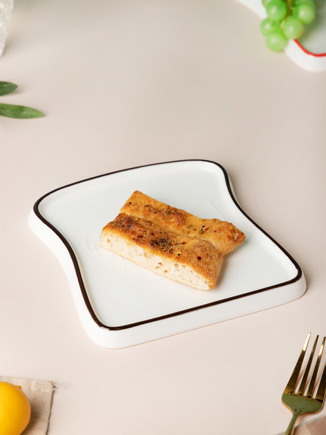 Nestasia White & Brown Ceramic Matte Bread Plate