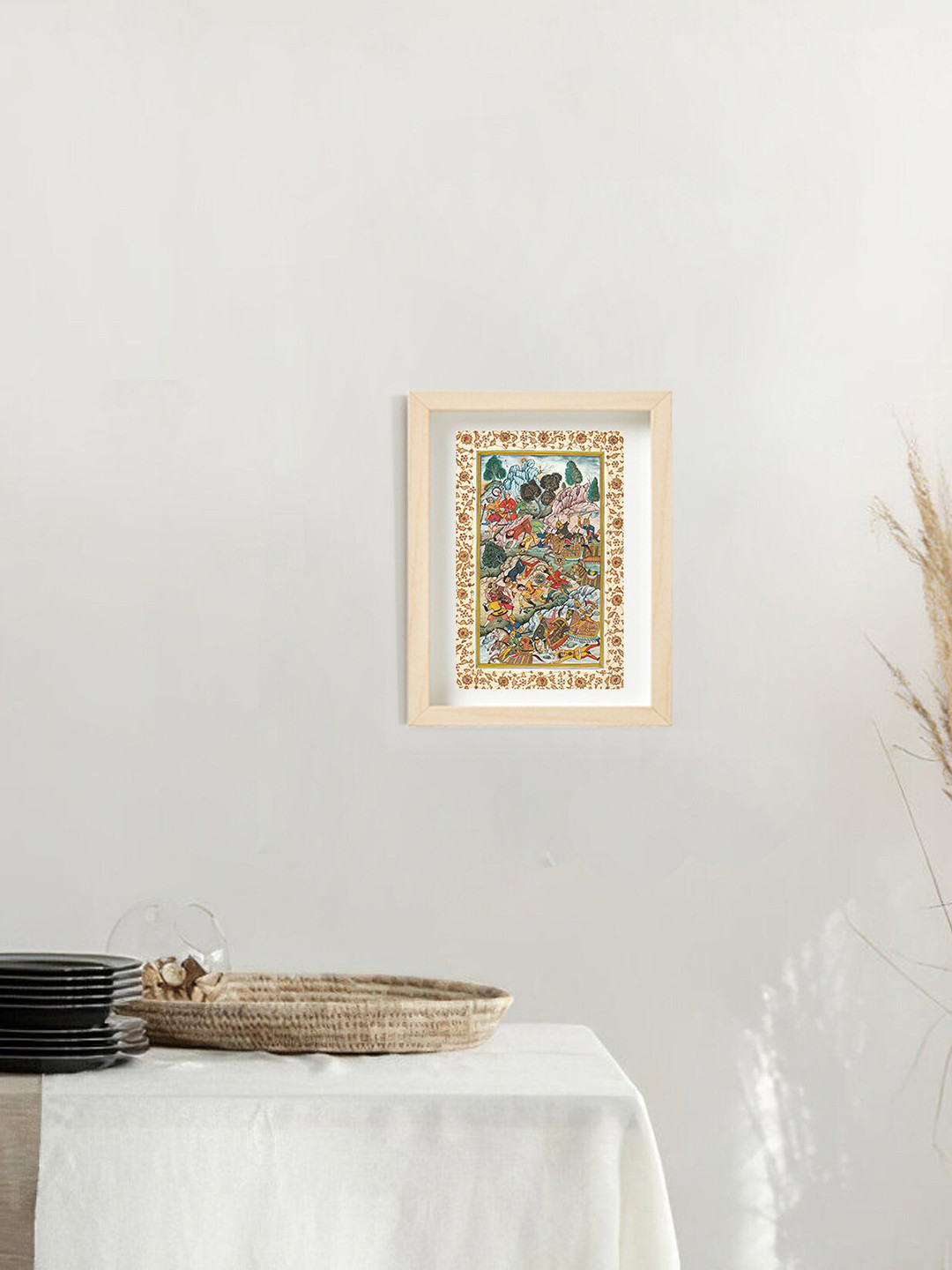 Exotic India Battle Scene From The Akbarnama Canvas Wall Paintings Wall Art -6.6 x 9.8 In