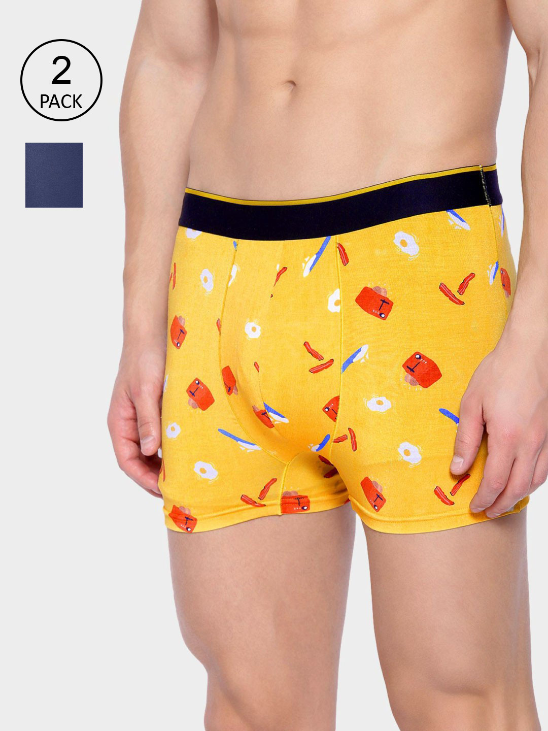 bummer Men Yellow & Navy Blue Pack Of 2 Printed Micro Modal Trunks - TRGALBRE02S