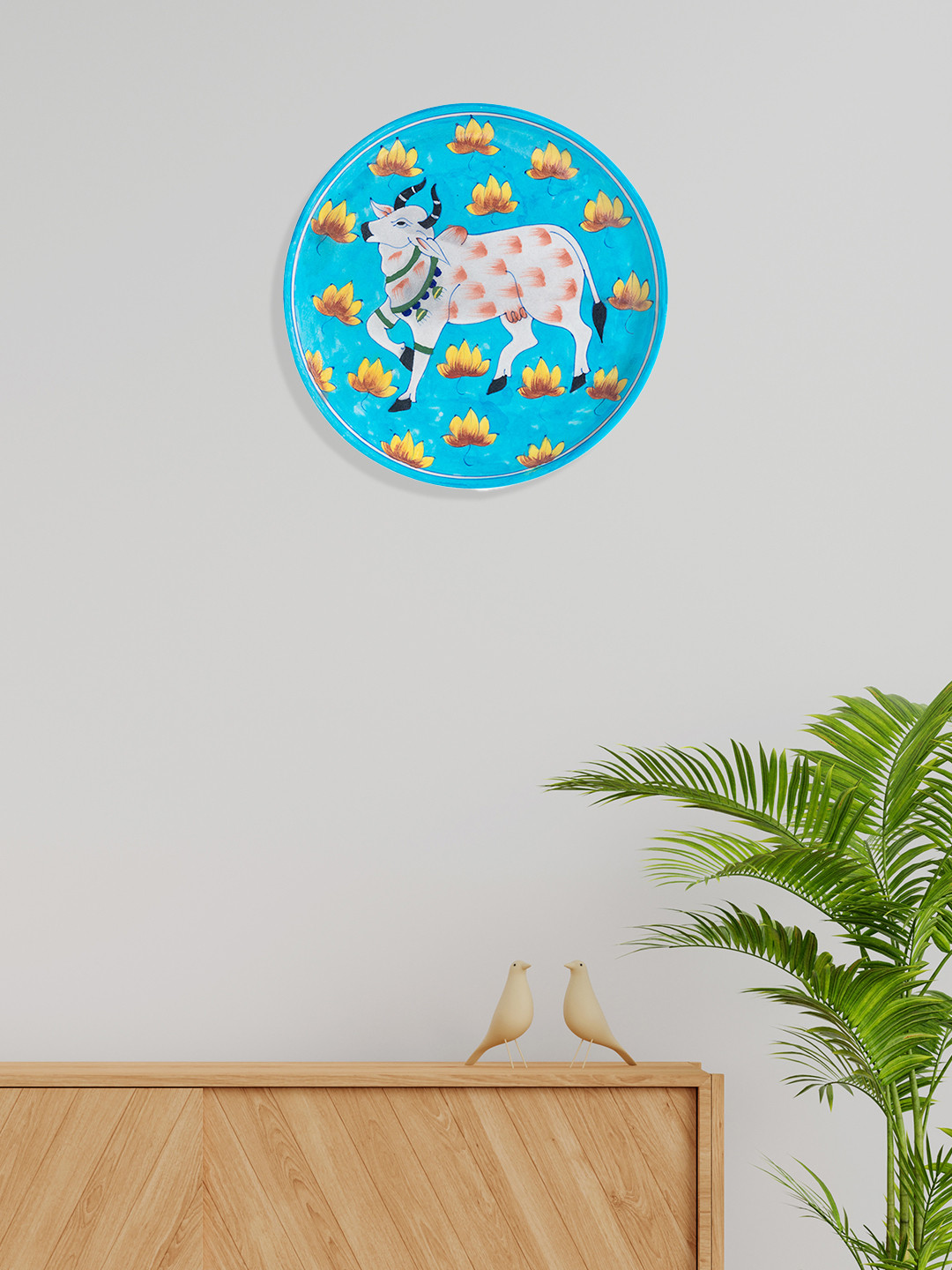 Golden Peacock Pottery Floral Ceramic Glossy Hanging Hall Wall Plates-9.8In