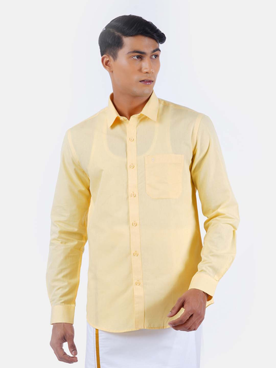 Ramraj Men Cream-Coloured Solid Pure Cotton Casual Shirt