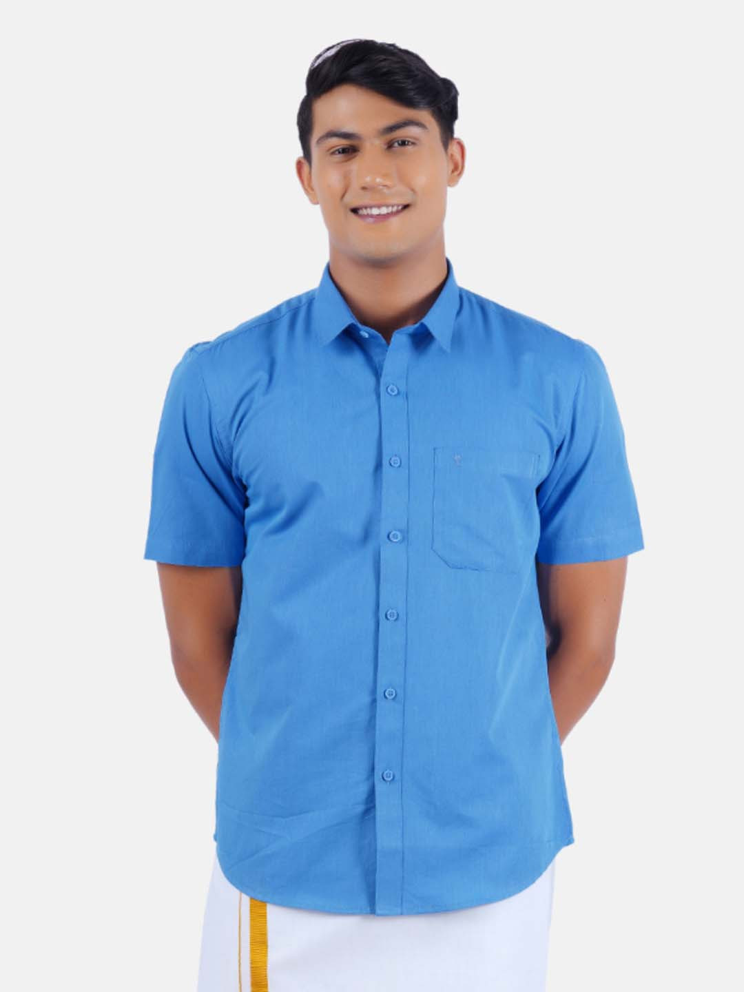 Ramraj Men Blue Soild Pure Cotton Casual Shirt