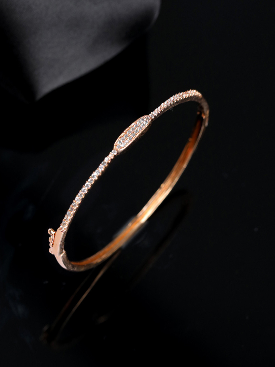 Jazz and Sizzle Women  American Diamond Rose Gold-Plated Bangle-Style Bracelet
