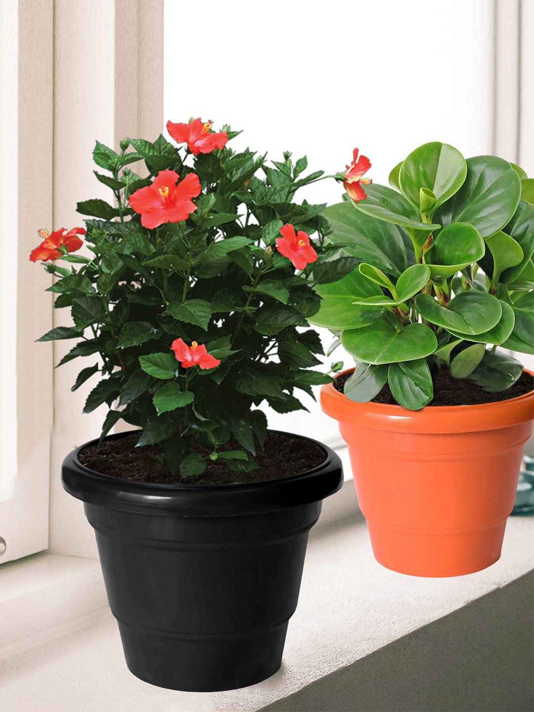 Kuber Industries Pack of 8 Solid Layered Plastic Flower Pot With Drainage Hole