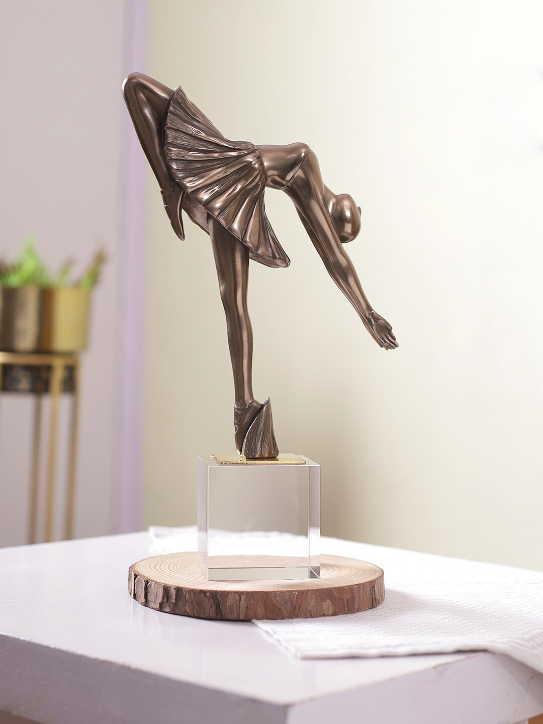 TAYHAA Frolic Dancing Ballerina Copper Polyresin Glossy Living Room Medium Showpiece - 14.2 Inches