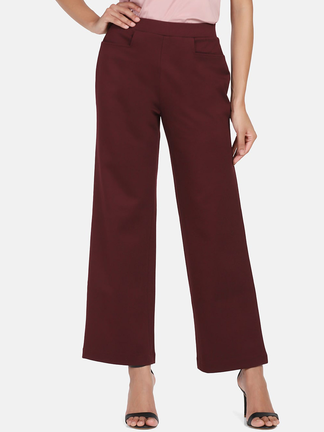 PowerSutra Women Wine Red Smart Trousers