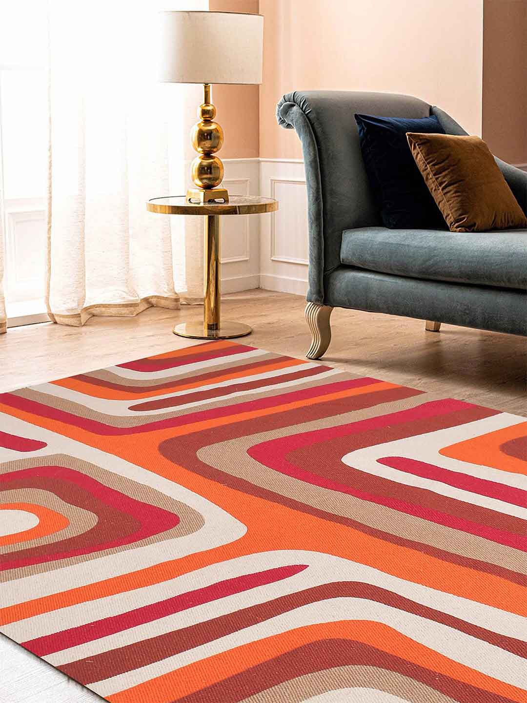 BLANC9 Red & White  Printed Pure Cotton Carpets
