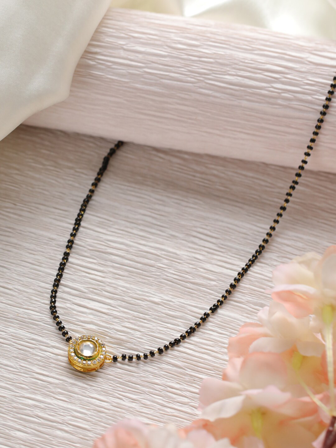 Jazz and Sizzle Gold-Plated White & Black Stone-Studded & Beaded Mangalsutra