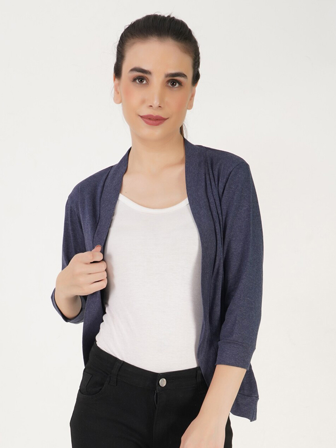 TEEMOODS Women Navy Blue Shrug