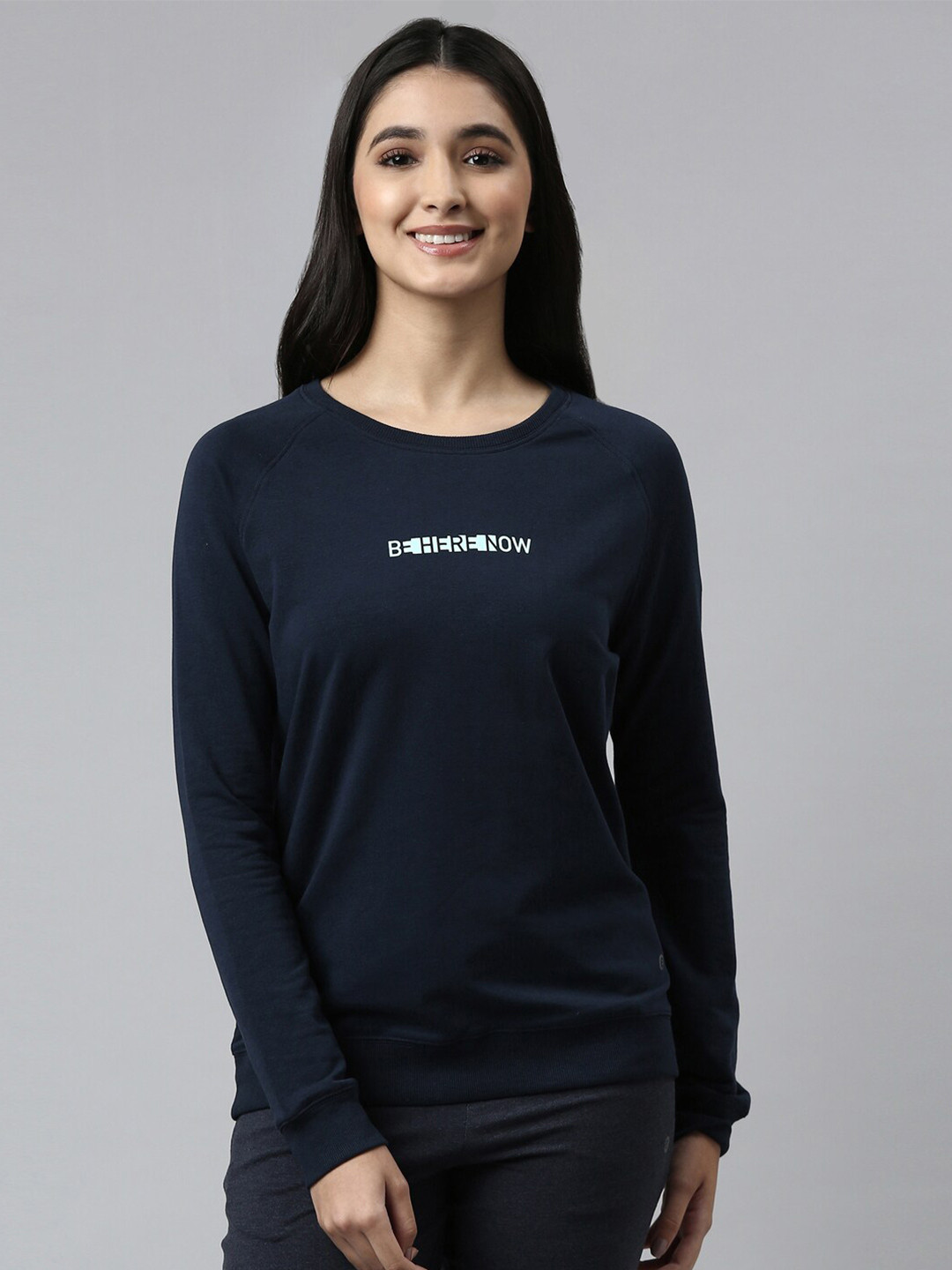 Enamor E079 Crew Neck Stretch Cotton Basic Sweatshirt for Women with Long Sleeves