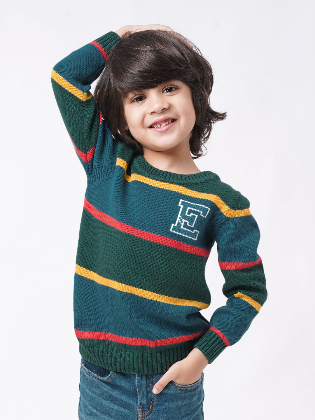 Ed-a-Mamma Boys Green & Blue Striped Pullover