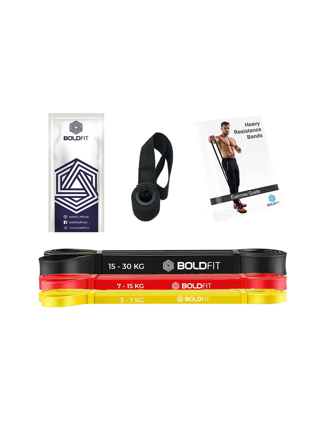 BOLDFIT Set Of 3 Solid Stretching Pull Up Heavy Resistance Exercise Bands