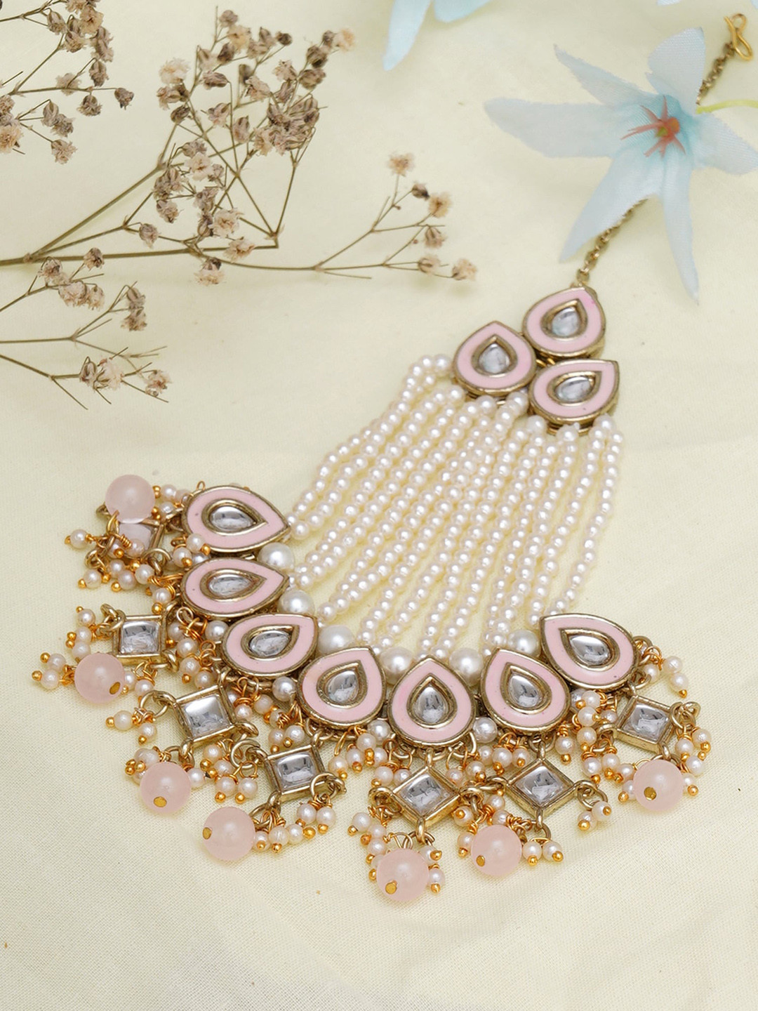 KARATCART Gold-Plated Peach Colored Kundan Studded Passa