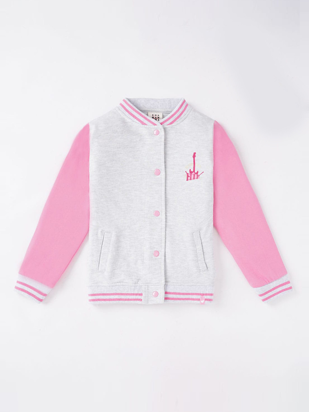 Ed-a-Mamma Girls Grey Pink Lightweight Varsity Pure Cotton Jacket