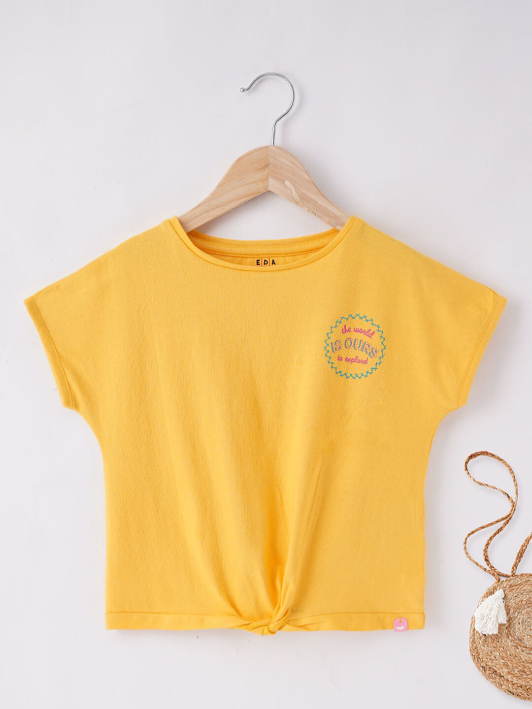 Ed-a-Mamma Girls Yellow Extended Sleeves Raw Edge T-shirt