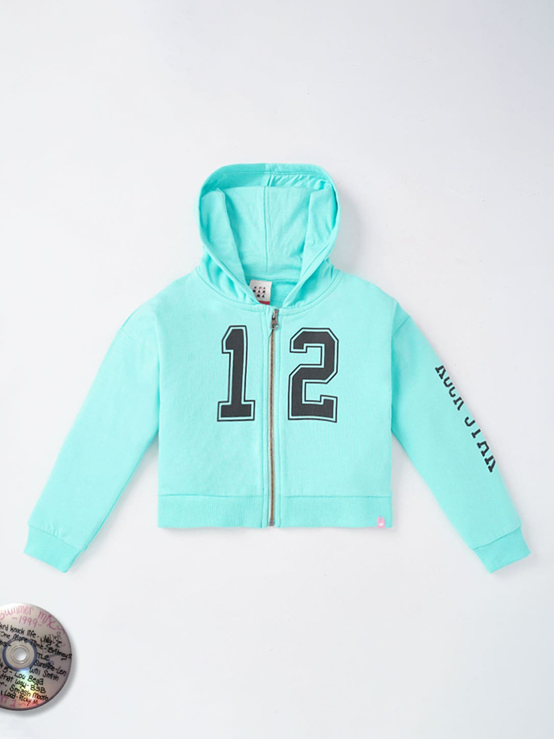 Ed-a-Mamma Girls Blue & Navy Blue Typography Lightweight Crop Sporty Jacket