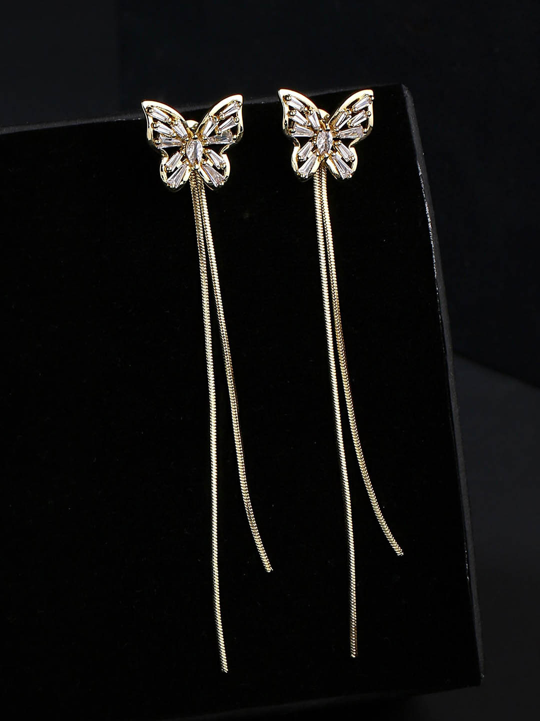 Yellow Chimes Gold Tone Butterfly Stud Long Tassel Chain Drop Dangle Earrings