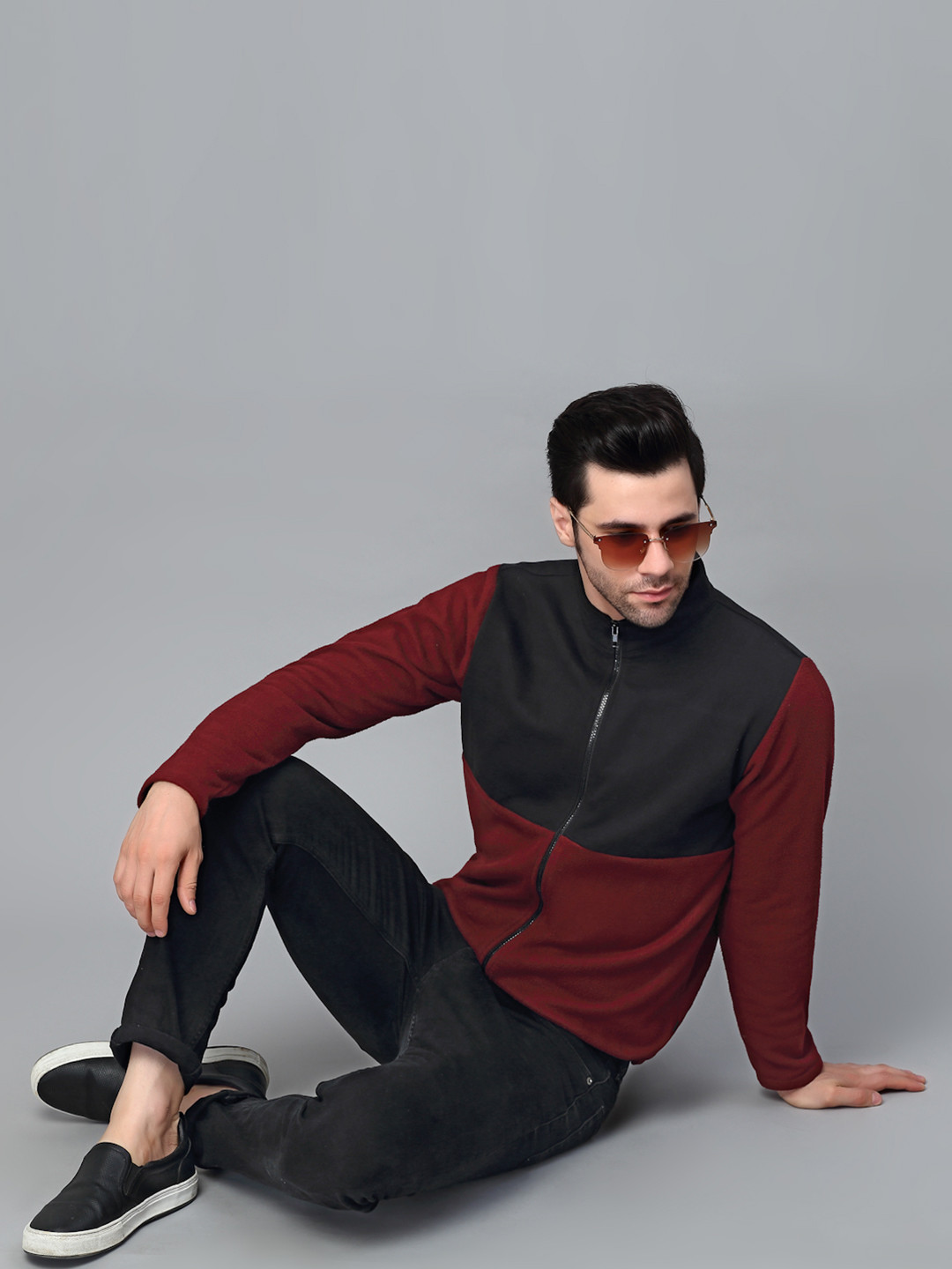 Rigo Men Red Colourblocked Fleece Lightweight Outdoor Open Front Jacket