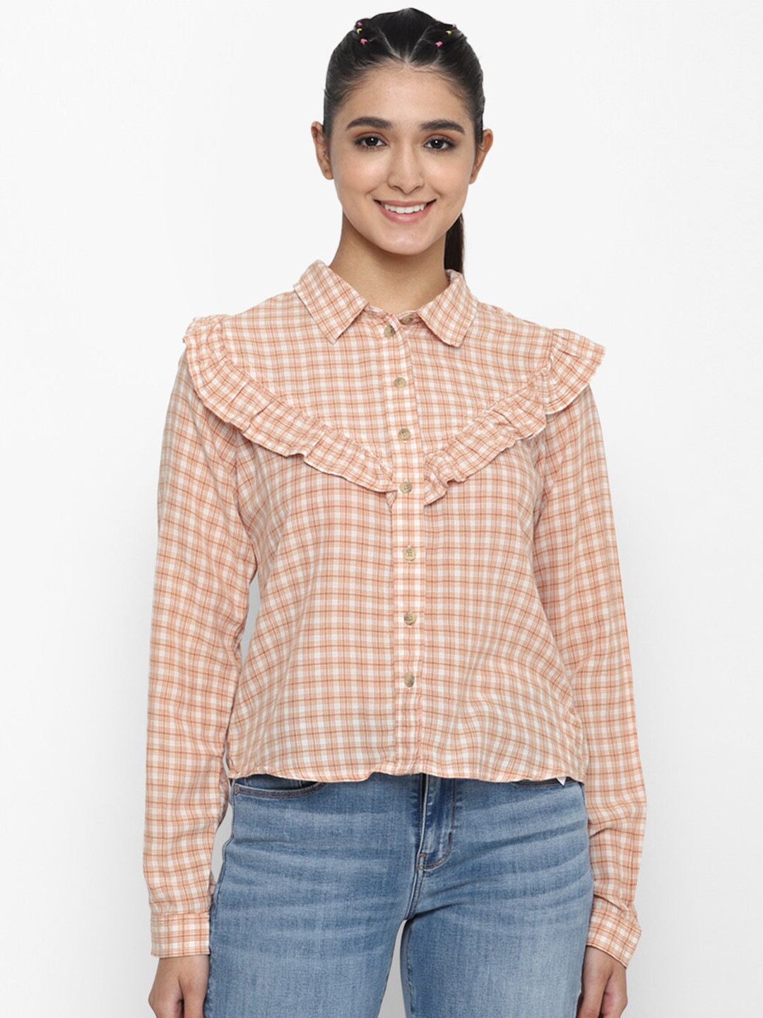 AMERICAN EAGLE OUTFITTERS Women Brown Checked Casual Shirt