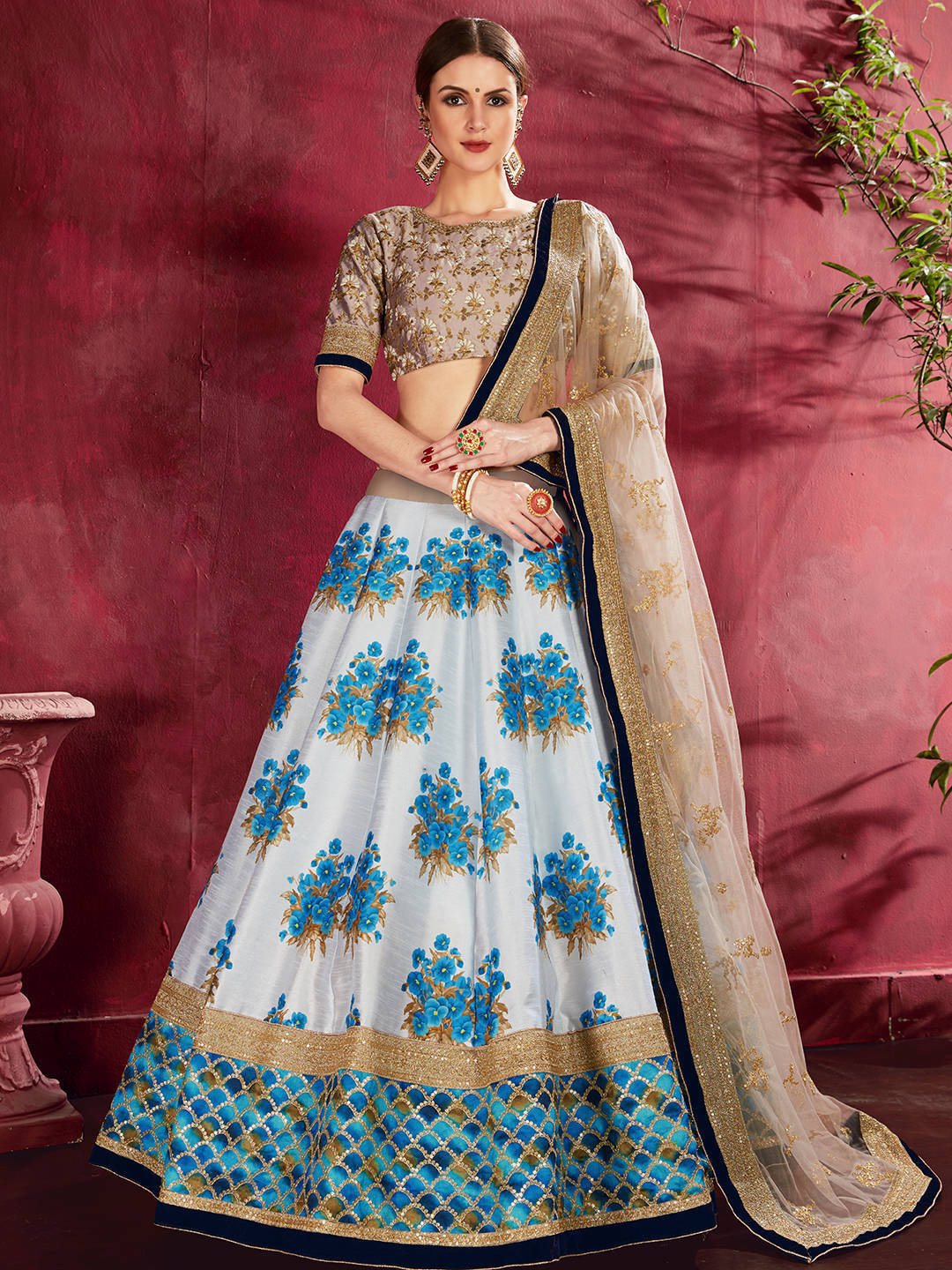 FABPIXEL Embroidered Semi-Stitched Lehenga & Unstitched Blouse With Dupatta