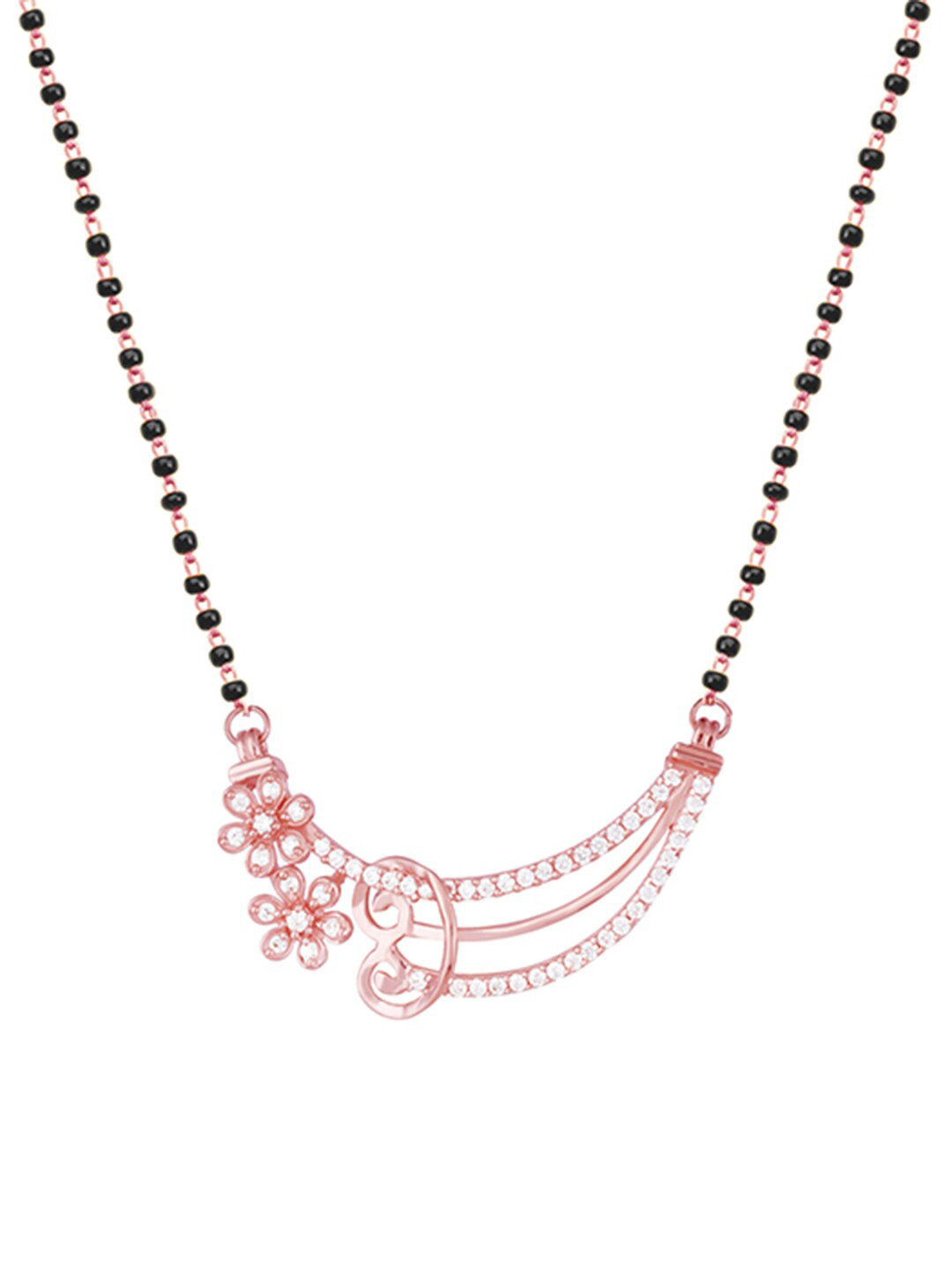 GIVA Women 92.5 Sterling Silver Rose Gold-Plated Black Beaded & Studded Binding Love Mangalsutra