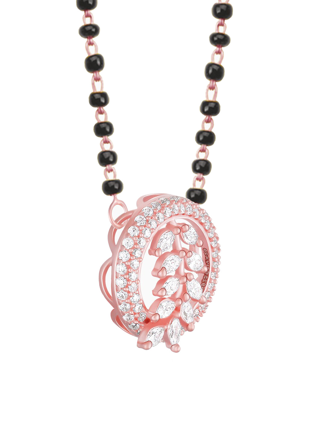 GIVA 925 Sterling Silver Rose Gold-Plated White & Black Stone Beaded Prewinkle Mangalsutra