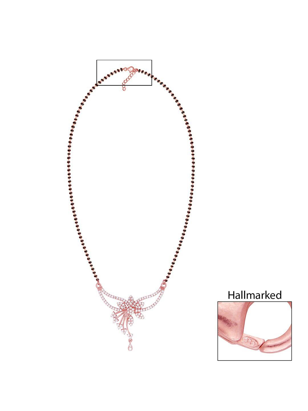 GIVA 925 Sterling Silver Rose Gold Plated & White Stones-Studded & Beaded Floral Love Bond Mangalsutra