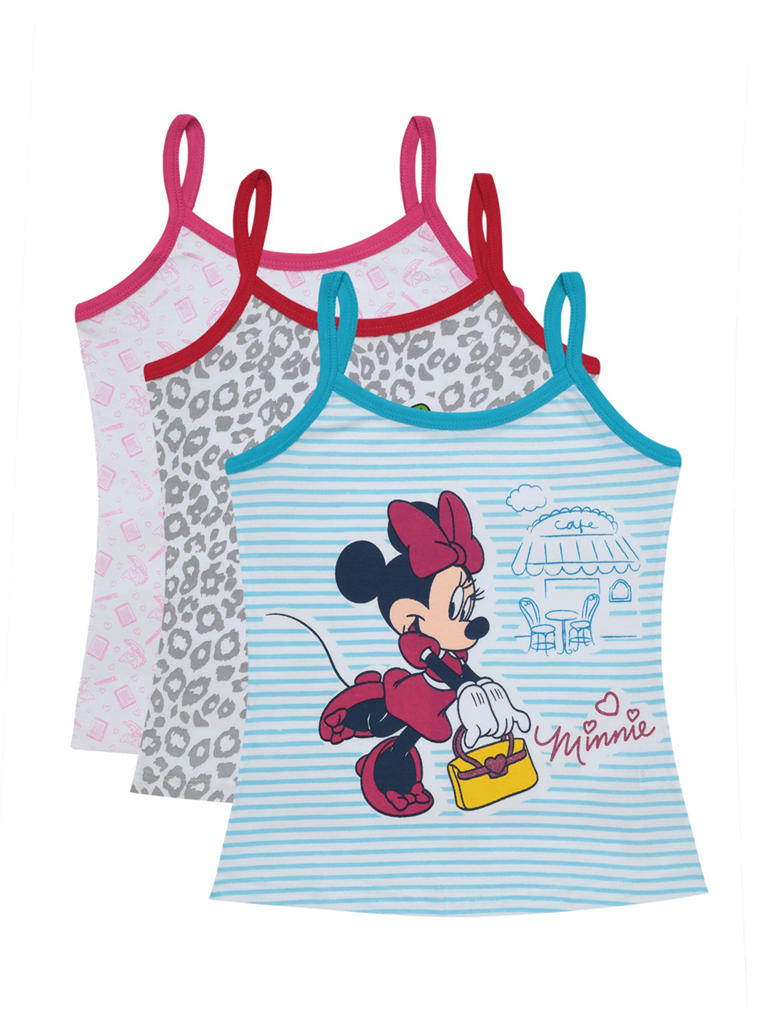Bodycare Kids Girls Pack Of 3 Assorted Minney & Friends Printed Cotton Innerwear Vests