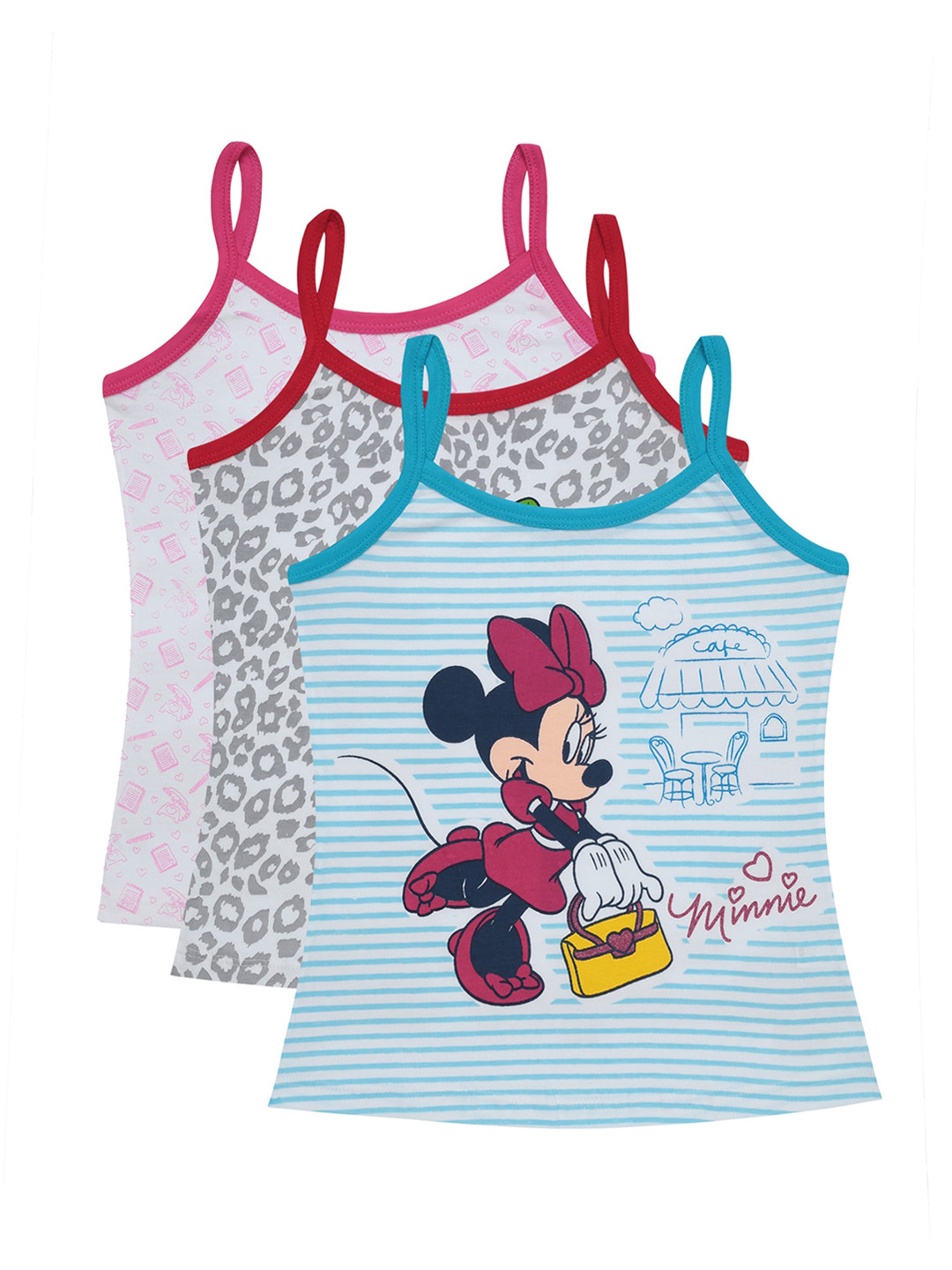 Bodycare Kids Girls Pack Of 3 Red & Blue Minnie Mouse Cotton Innerwear Vests