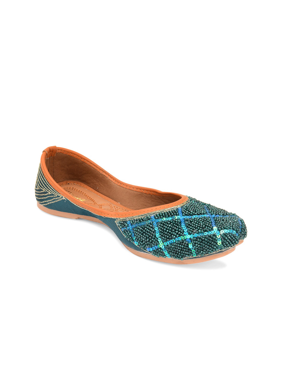 DESI COLOUR Women Teal Ethnic Mojaris Flats