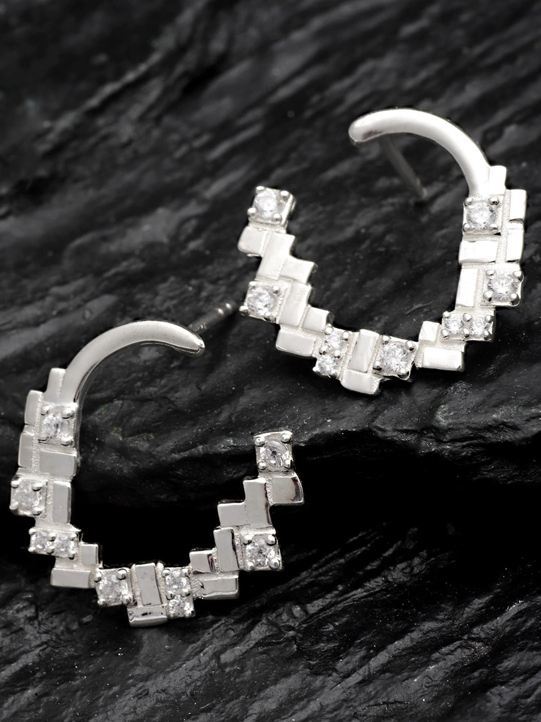 KUNUZ Silver-Plated Classic Half Studs Earrings