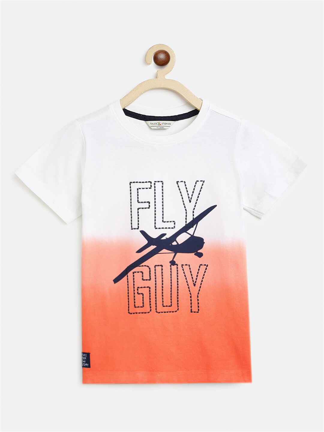 TALES & STORIES Boys Orange & White Colourblocked Cotton T-shirt