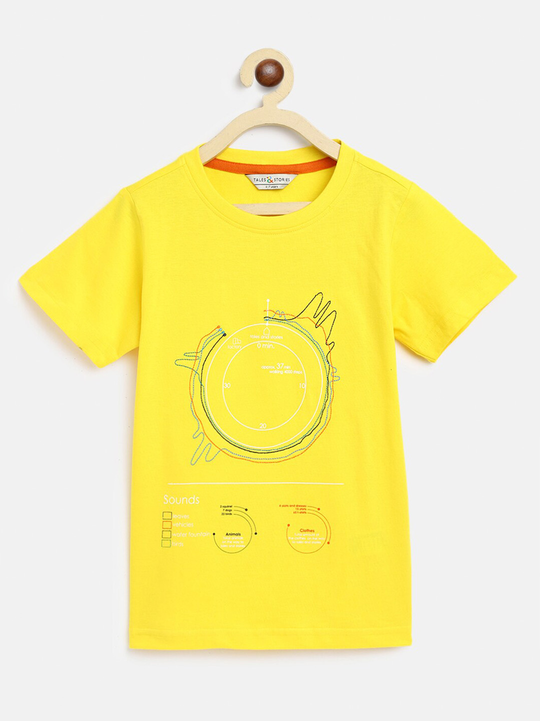 TALES & STORIES Boys Yellow Sports Printed T-shirt