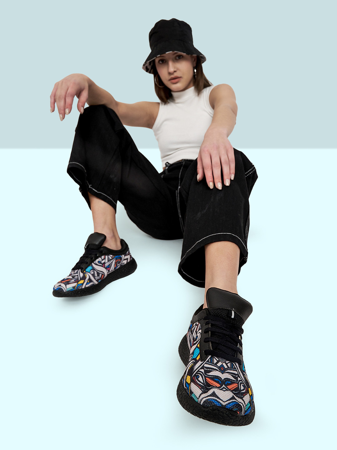 KazarMax Women Printed Lace-up Mesh Graffiti Sneakers