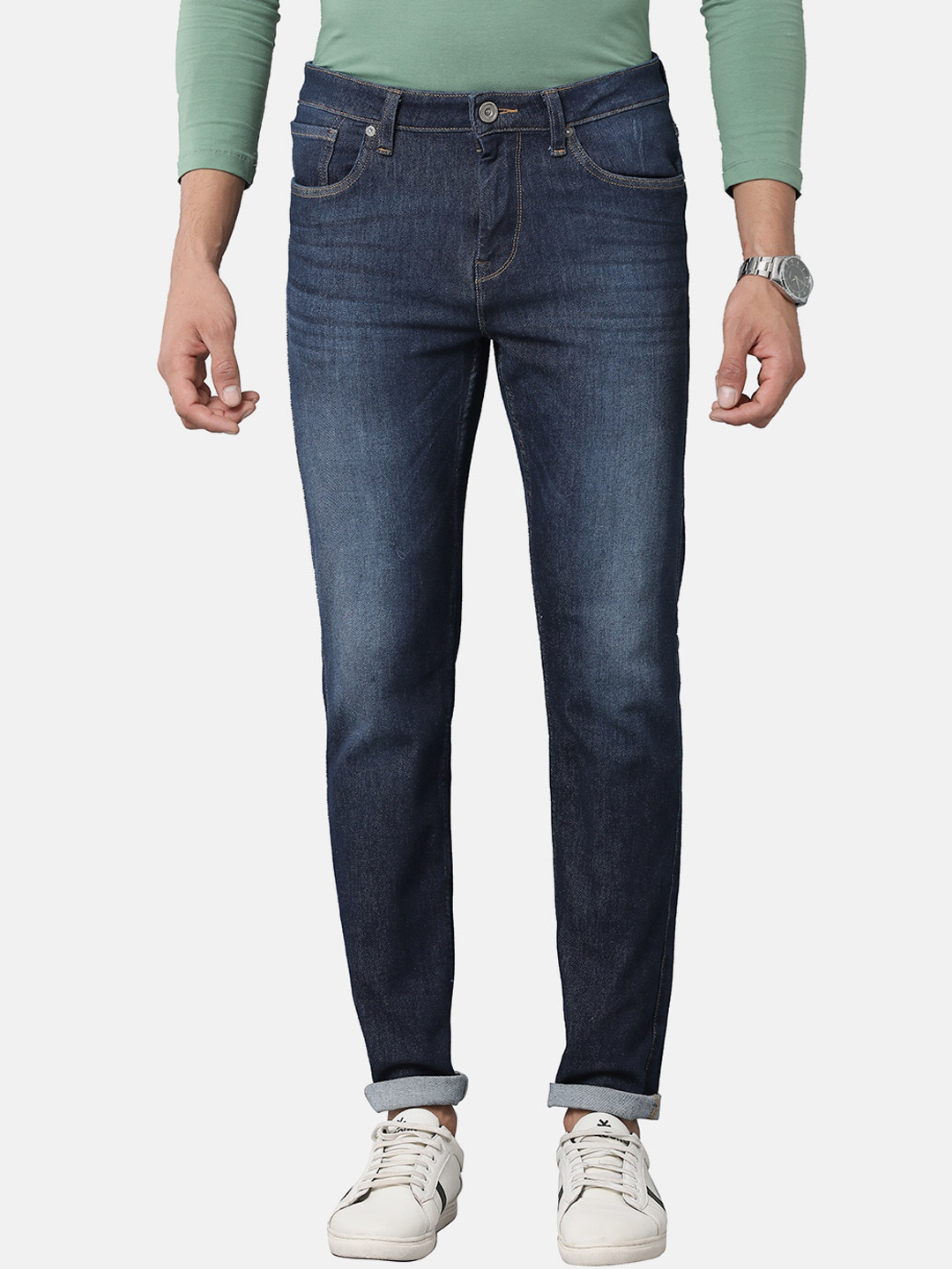 Voi Jeans Men Blue Slim Fit Heavy Fade Mid Rise Jeans