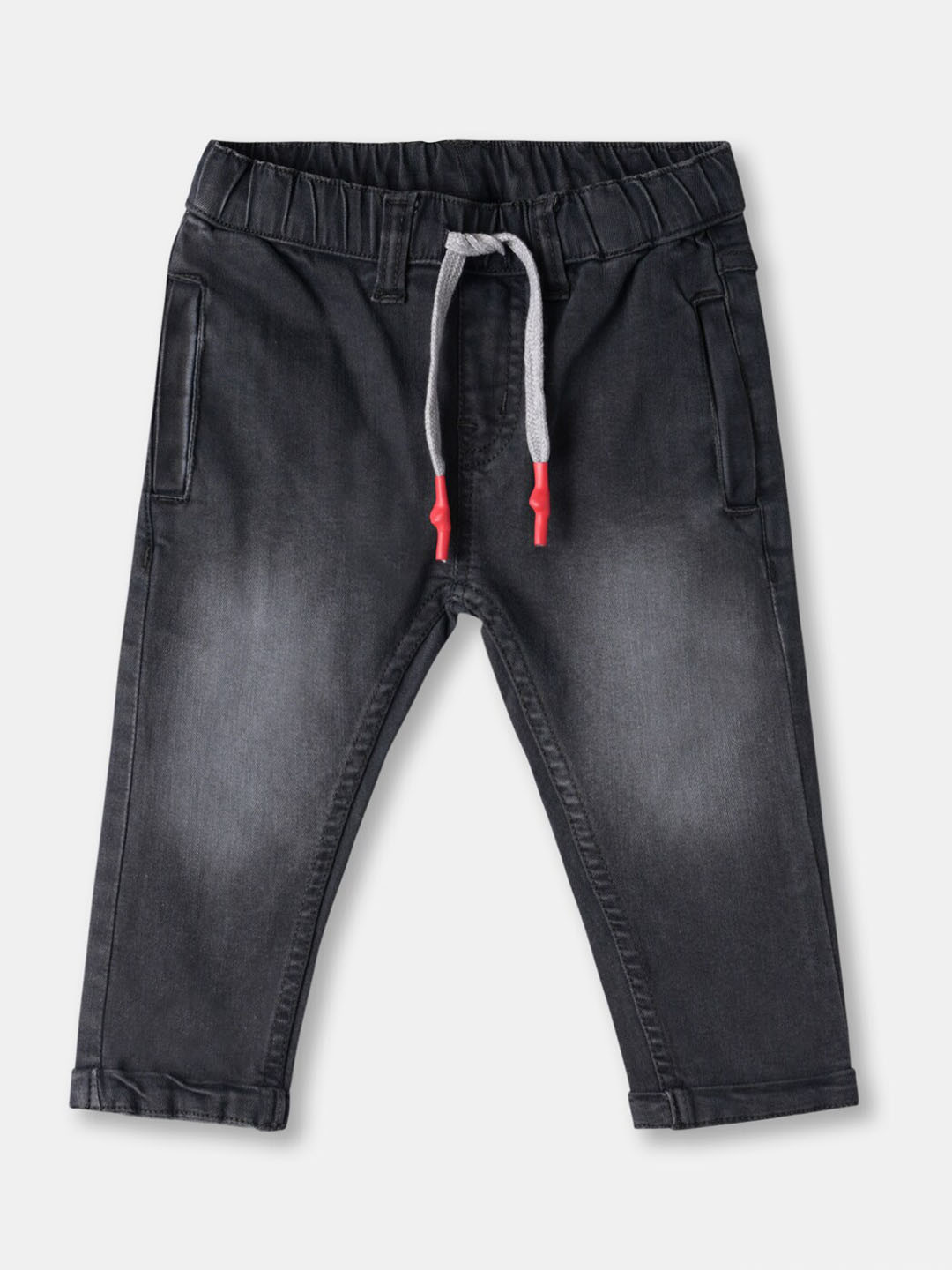 R&B Boys Grey Solid Cotton Drawstring Track Pants