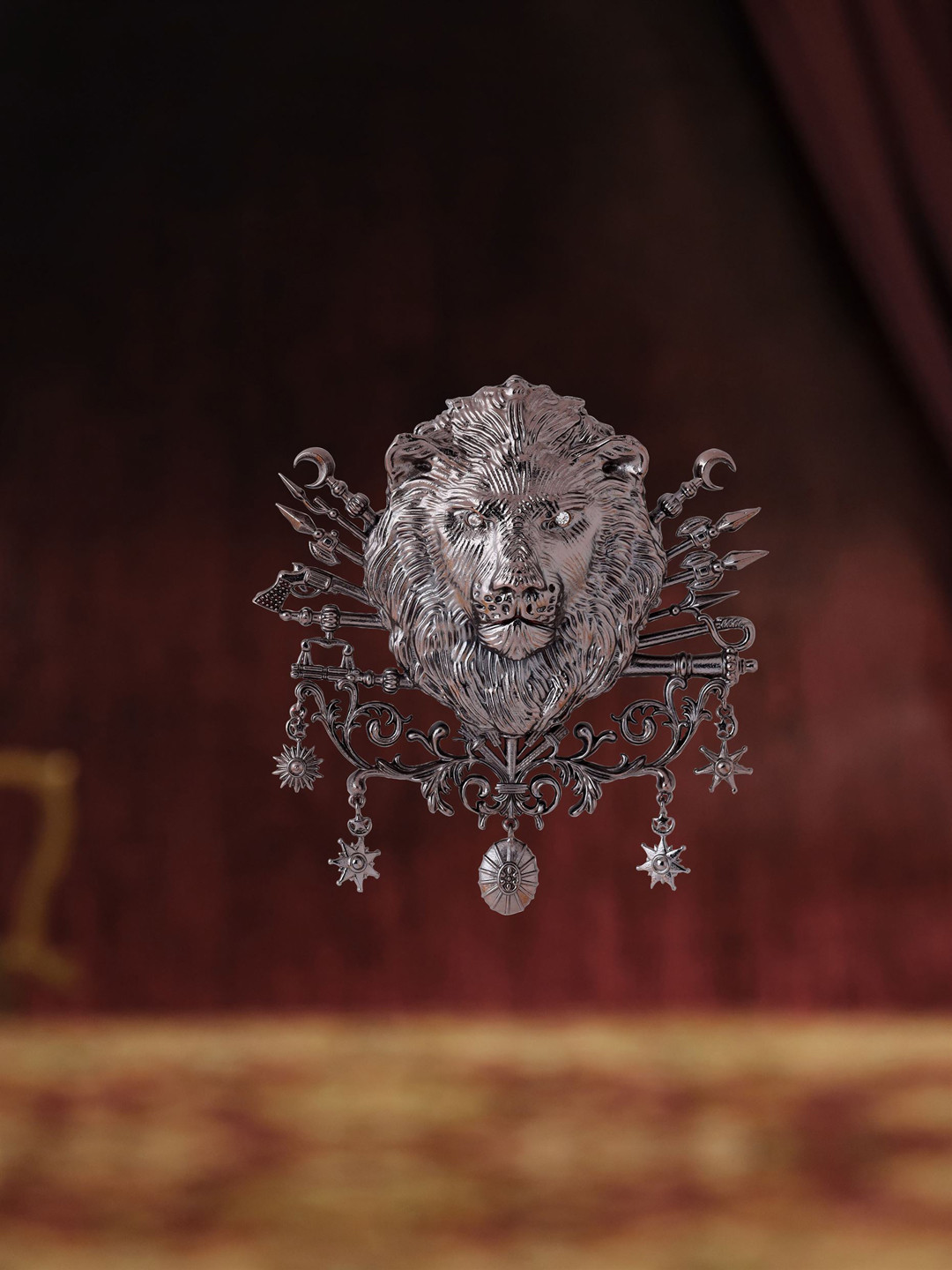 COSA NOSTRAA Men Black Metallic Lion Head Brooch