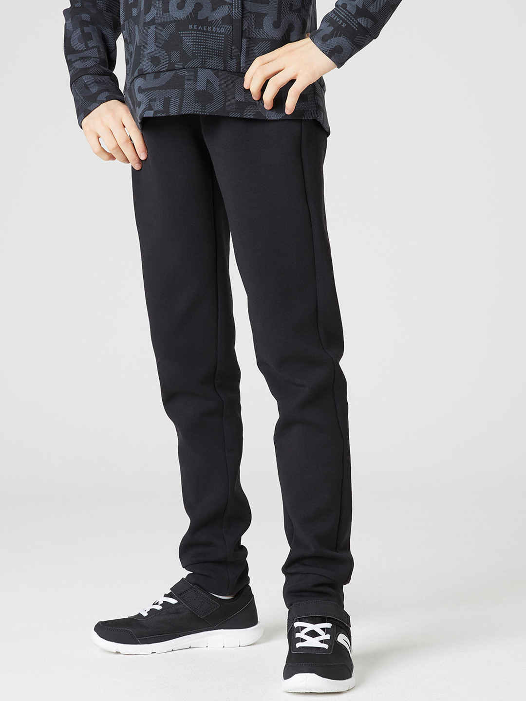 Decathlon Boys Black Solid Cotton Drawstrings Track Pants
