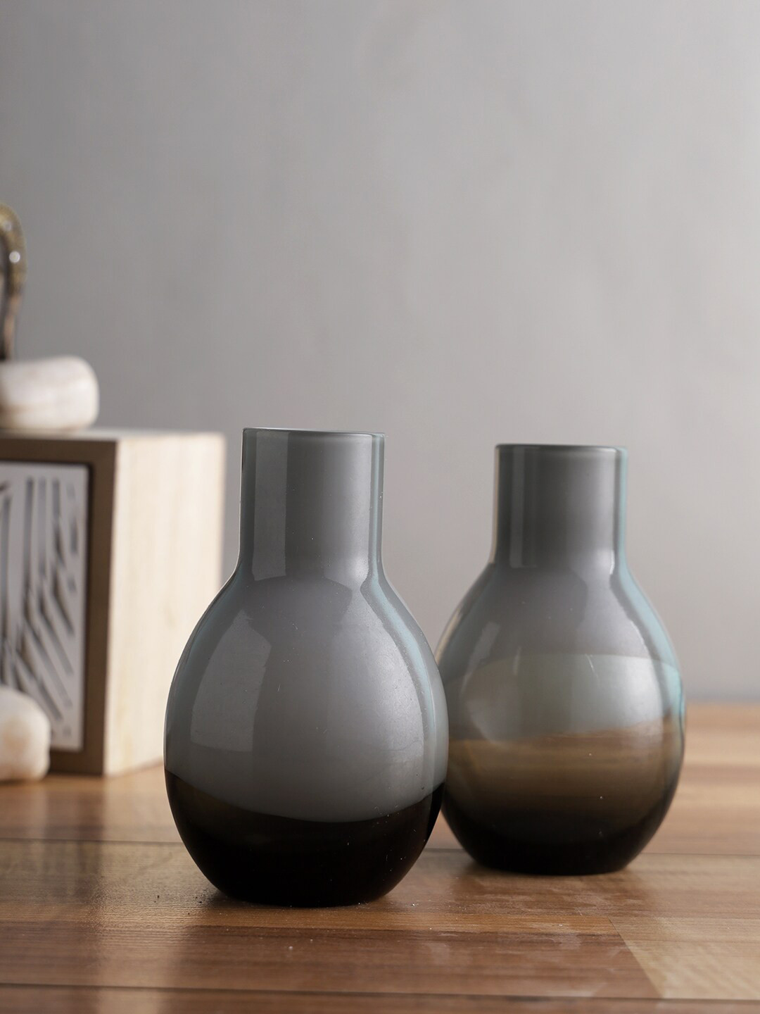 TAYHAA Grey Set Of 2 Solid Glass Vase