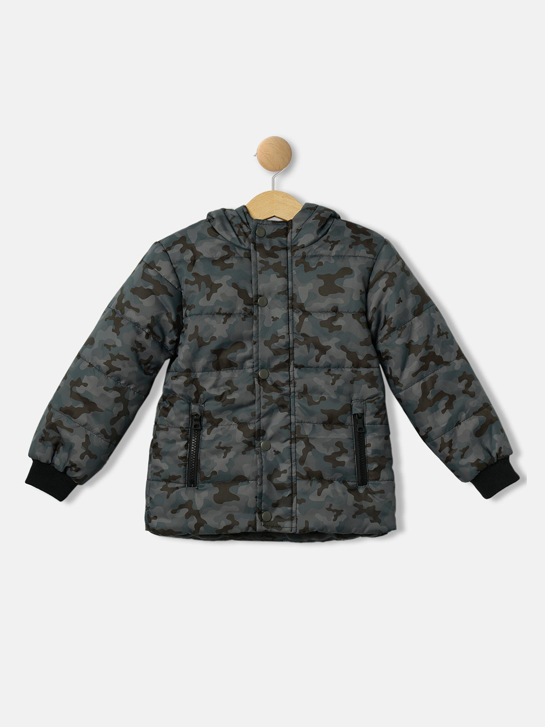R&B Boys Grey & Black Camouflage Puffer Jacket
