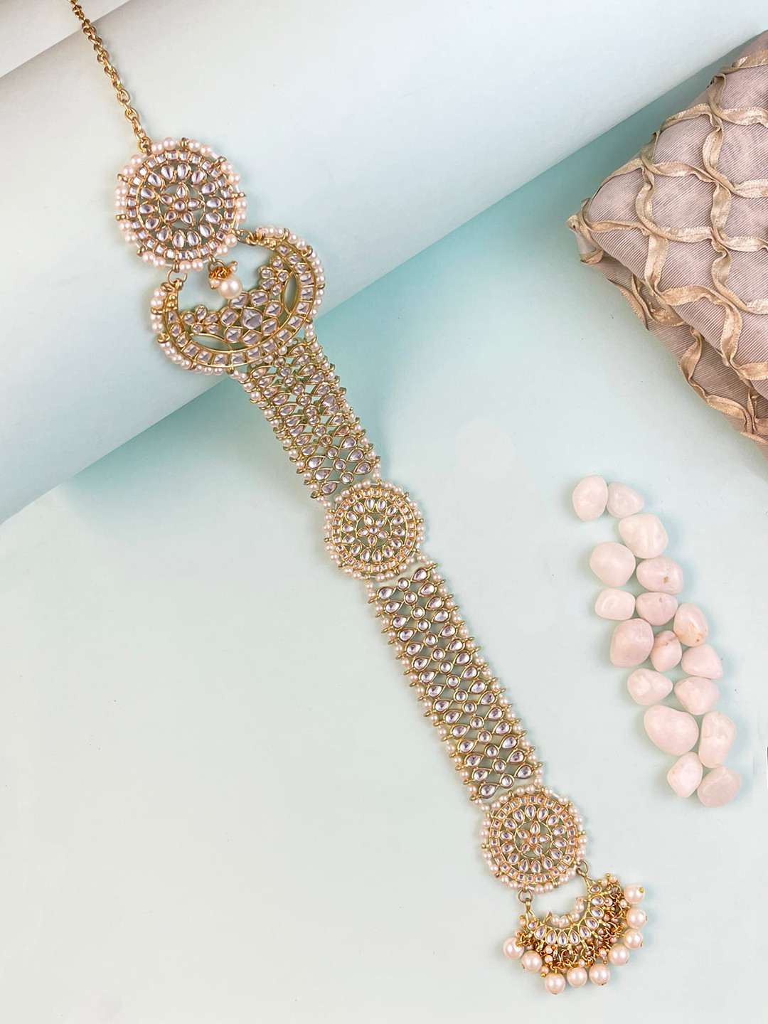 KARATCART Gold-Plated Kundan Studded Bridal Head Chain