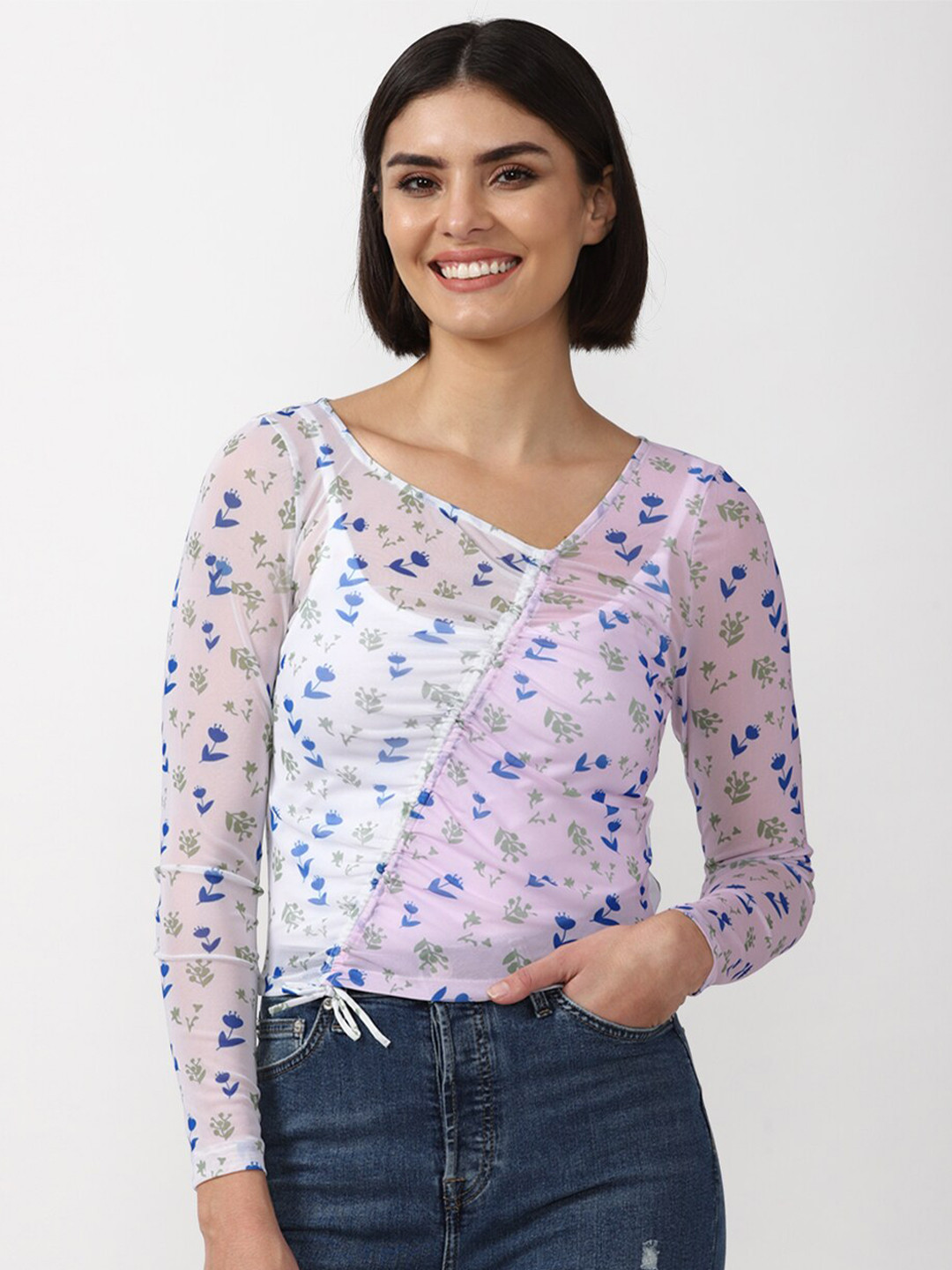 FOREVER 21 White Floral Print Wrap Top