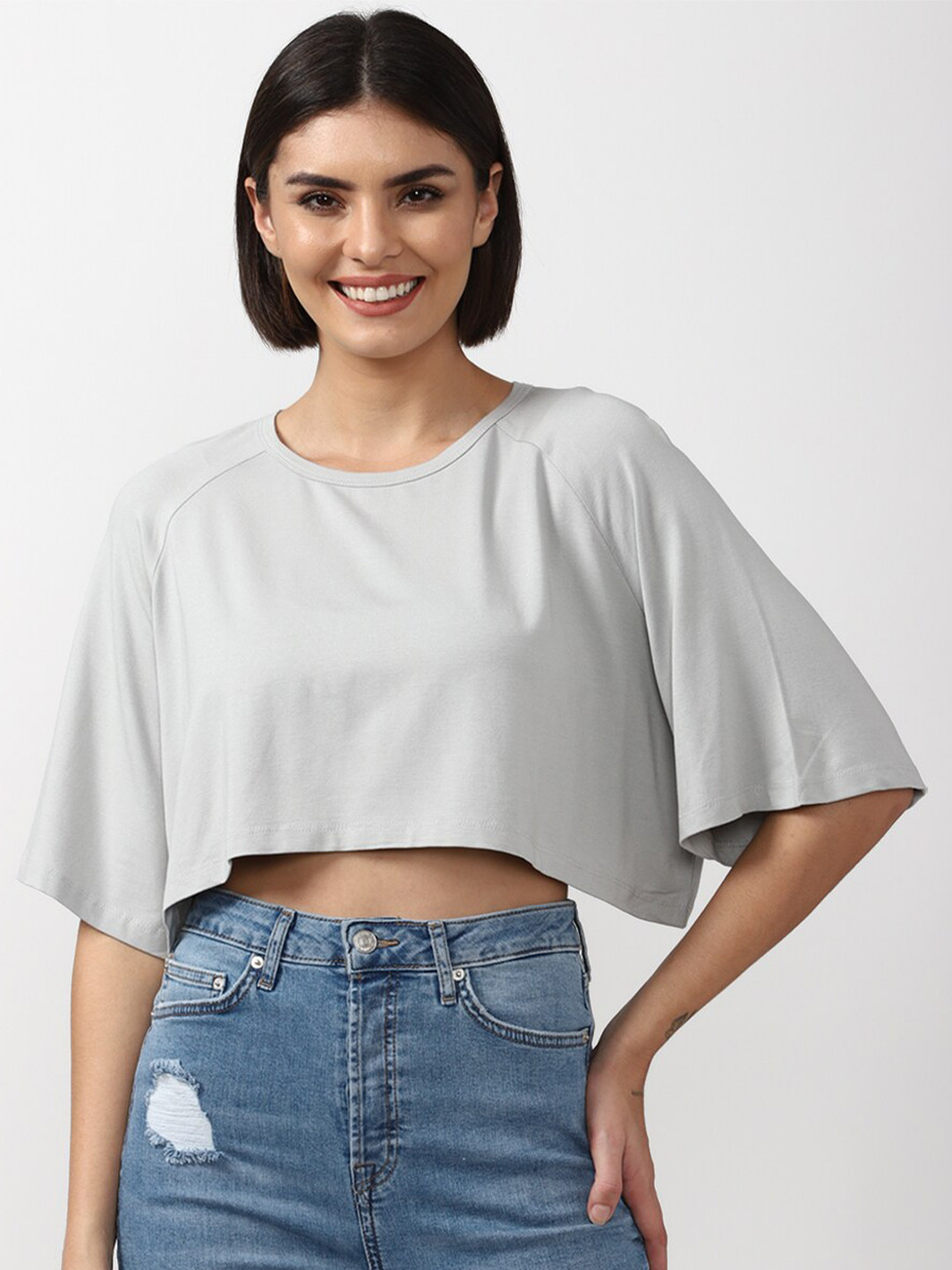 FOREVER 21 Women Grey Boxy Crop Top