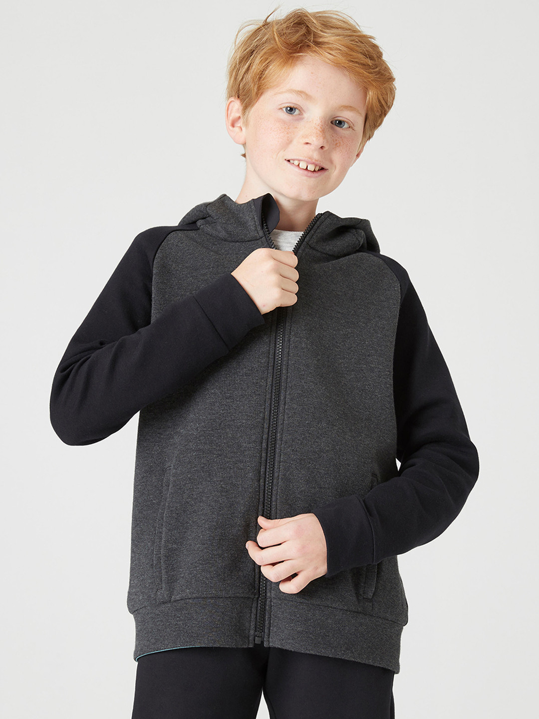 Decathlon Domyos Boys Grey Solid Polyester Hooded Tailored Jacket