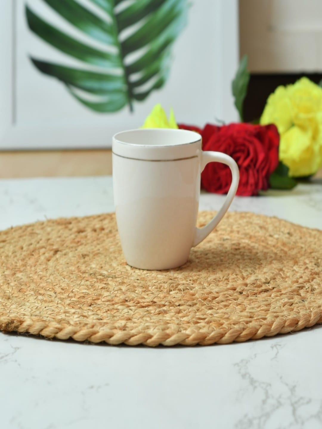 Homefab India Set Of 6 Beige-Coloured Solid Jute Table Placemats