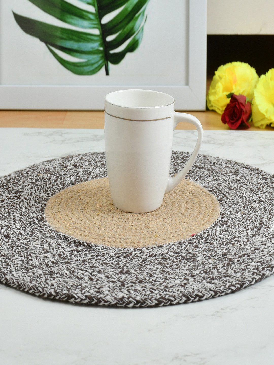 Homefab India Brown & Beige 4 Pieces Braided Reversible Cotton Table Placemats