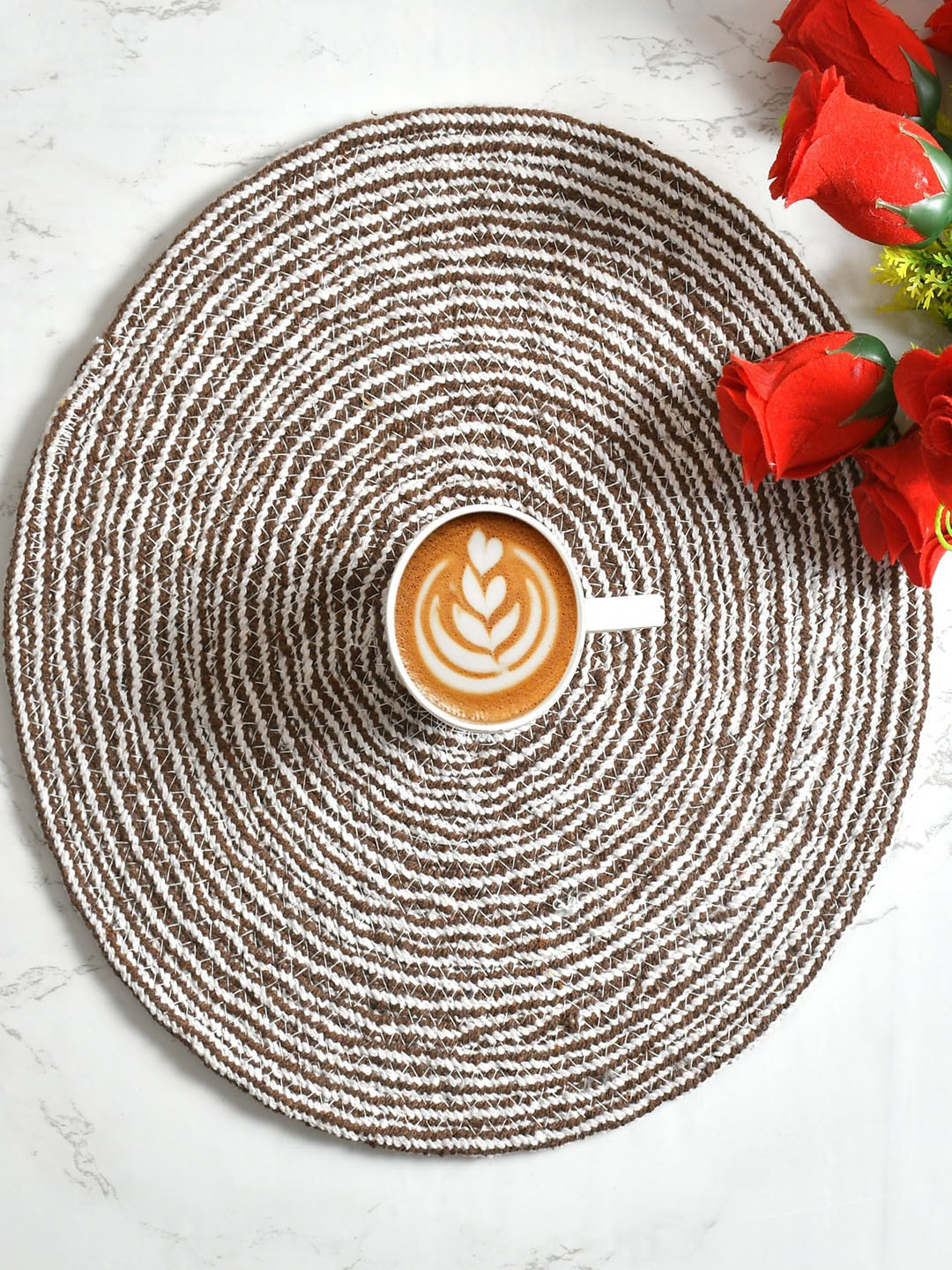 Homefab India Set Of 4 Brown Braided Reversible Cotton Table Placemats