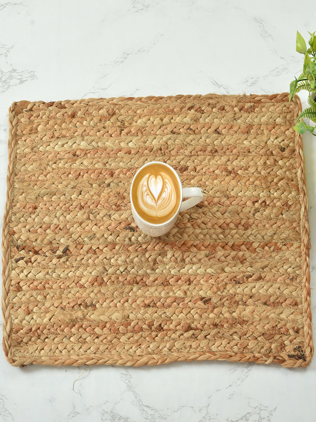 Homefab India Beige Set Of 4 Braided Reversible Jute Table Placemats