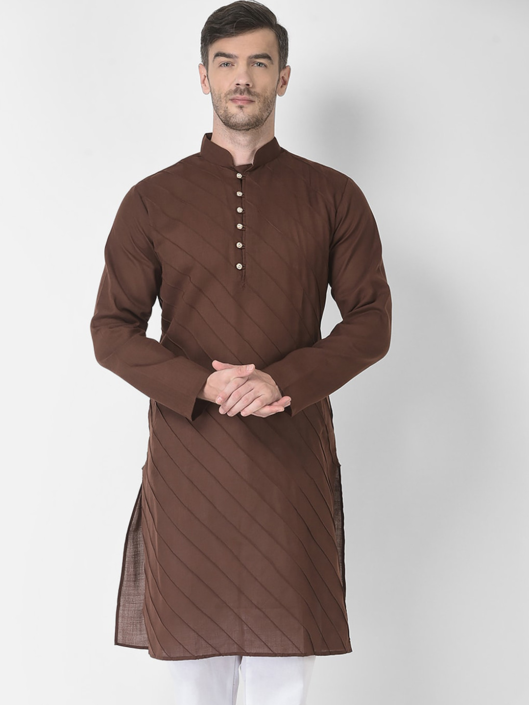 SG LEMAN Men Coffee Brown Thread Work Kurta