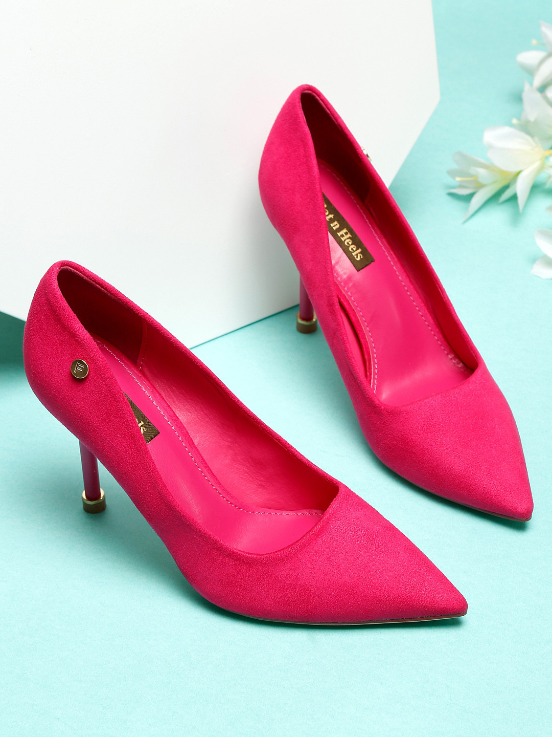 Flat n Heels Fuchsia Suede Kitten Pumps with Bows